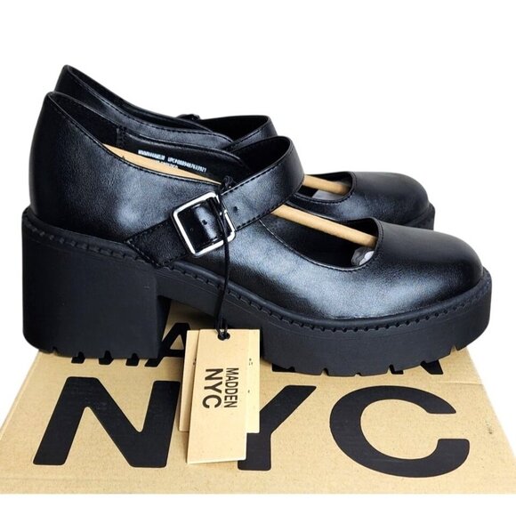 Madden NYC Mary Jane Lug Black Size 8.5 Stylish, Breathable & Eco-Friendly Shoes - Picture 1 of 16